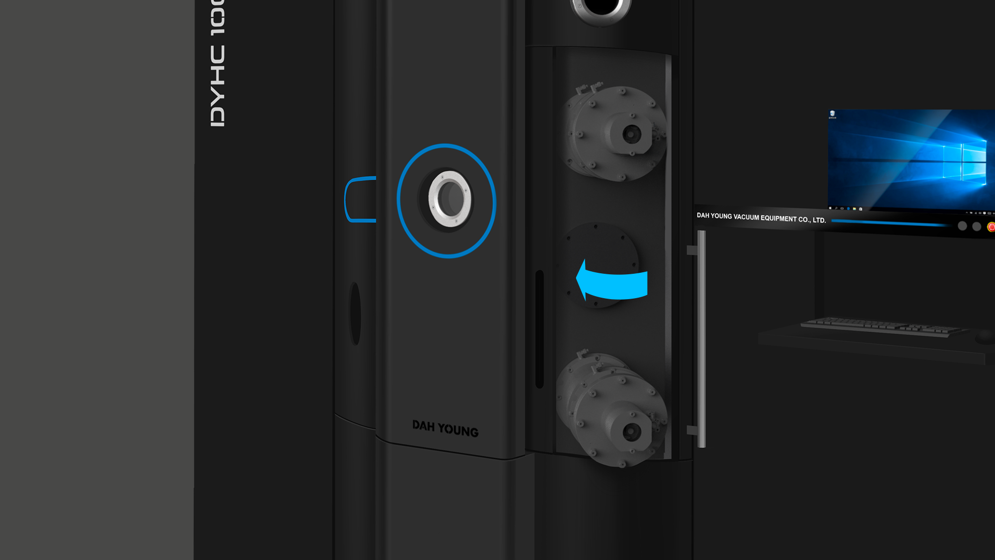真空鍍膜機設計-大永真空DAHYOUNG高階DLC設備優化 複合門蓋板金機構設計-腔體大門整合小門開發實務 形碩板金設計-真空鍍膜設備品牌家族化識別設計 高階工業設備3D工程模擬-板金平整度與散熱孔規劃