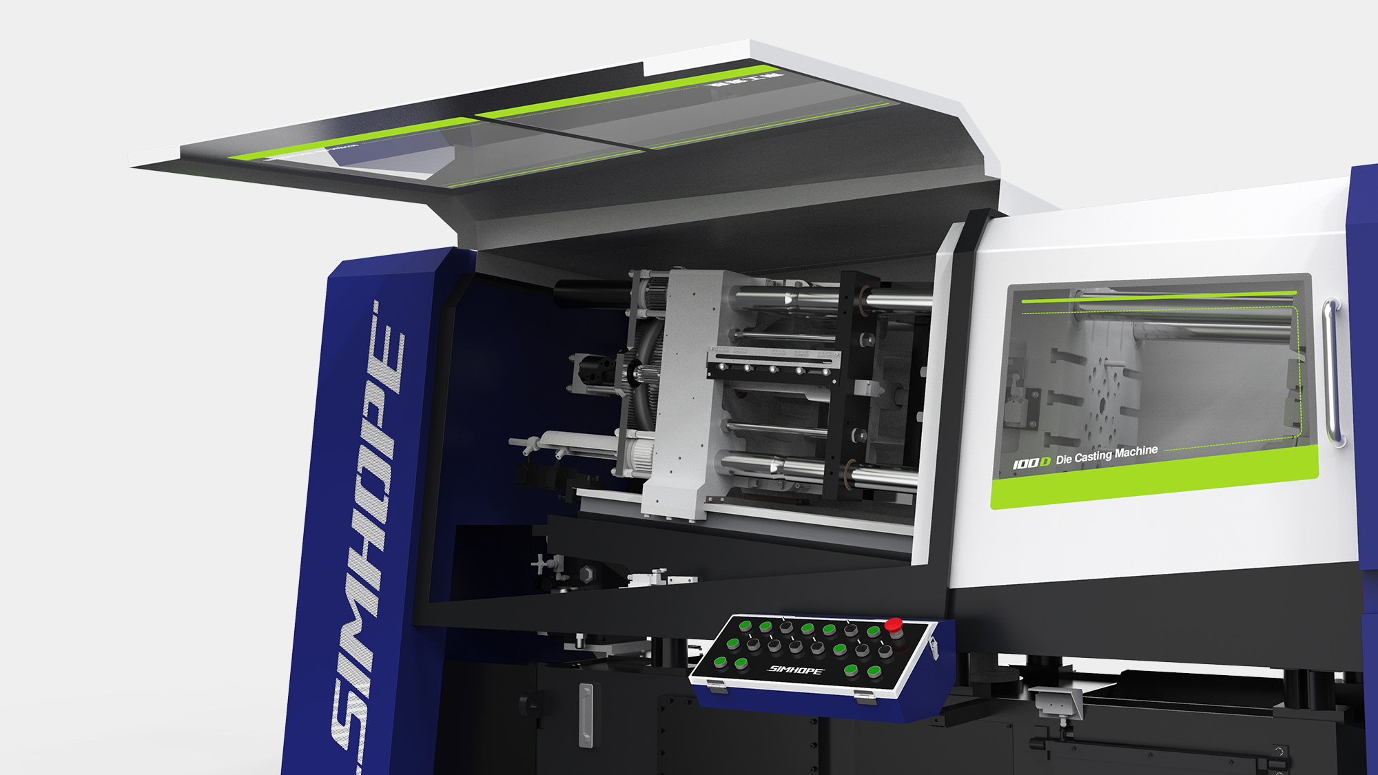 壓鑄機工業設計-重型機械板金研發-熱室鋅合金壓鑄機-信鋐工業-鷗翼門機構設計-板金設計公司-DFM可製造性設計-形碩板金設計-工業設備人機介面