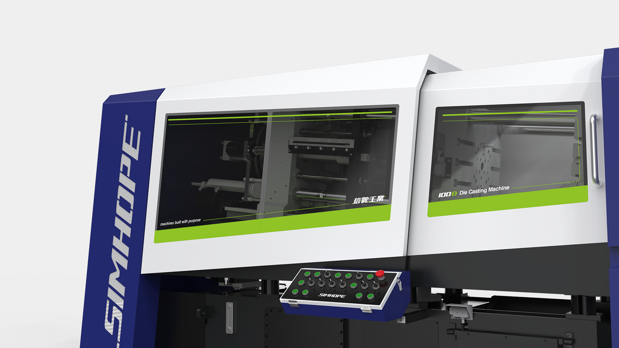 壓鑄機工業設計-重型機械板金研發-熱室鋅合金壓鑄機-信鋐工業-鷗翼門機構設計-板金設計公司-DFM可製造性設計-形碩板金設計-工業設備人機介面