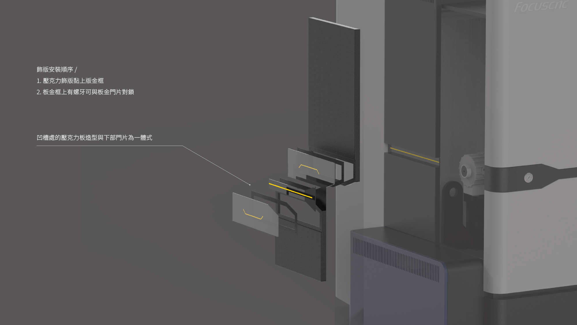 福碩科技 FBL-320SY 車銑複合機設計 - 俐落線條與非對稱幾何造型提案 - 形碩板金設計 - 應用 LED 狀態矩陣與科技感語彙之工具機外觀演繹 - CNC 工具機品牌家族化視覺系統開發 - 福碩科技獅頭標誌飾板設計