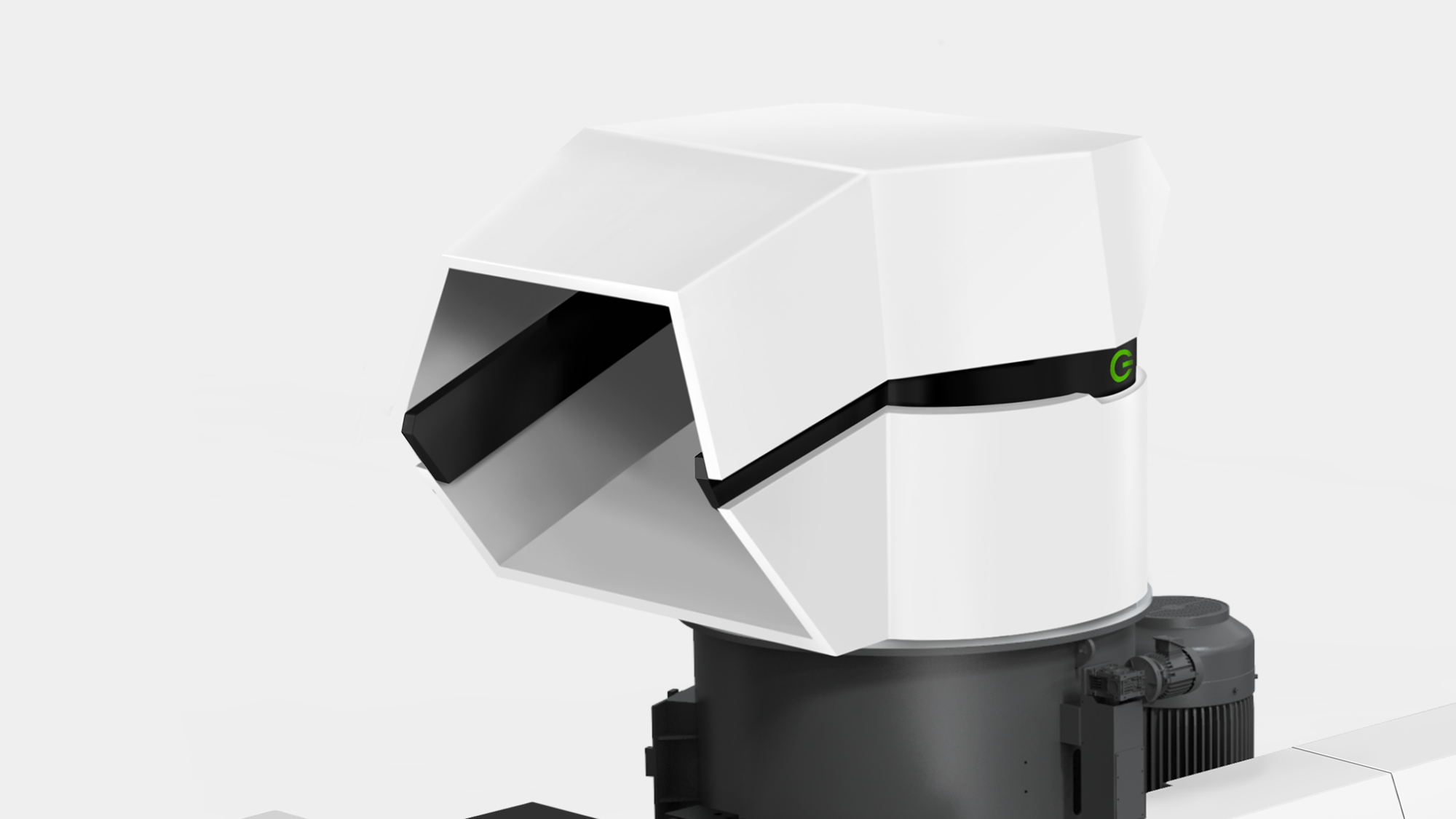 塑料回收機設計-久鼎機械GD-350三機一體外觀優化 重型料管蓋輕量化手掀機構設計-形碩板金設計 循環經濟設備品牌識別設計-像素燈號與方形散熱孔 形碩設計-高階造粒機板金DFM開發實務