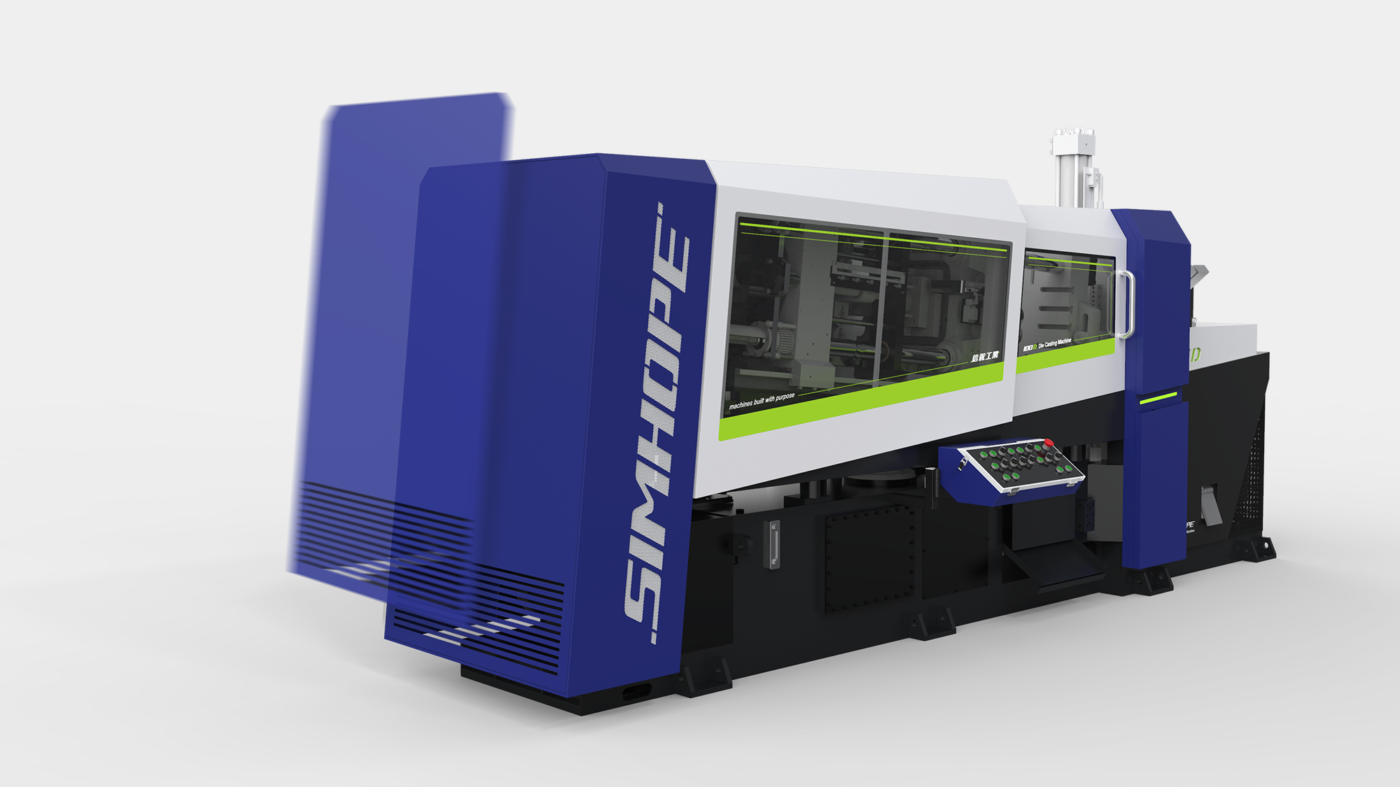 壓鑄機工業設計-重型機械板金研發-熱室鋅合金壓鑄機-信鋐工業-鷗翼門機構設計-板金設計公司-DFM可製造性設計-形碩板金設計-工業設備人機介面